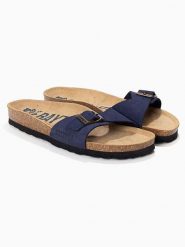 BACKSUN Skórzane klapki "Zephyr" w kolorze granatowym rozmiar: 38. Niebieskie klapki Backsun, bez wzorów, ze skóry, z otwartym noskiem, bez obcasa. Za 169.95 zł.