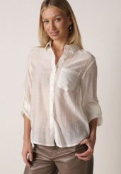 Jasnobeżowa Transparentna Koszula Ozdobiona Cyrkoniami Clymadia. Brązowe koszule Born2be, l, bez wzorów, z jeansu, klasyczne, bez kołnierzyka, bez ramiączek. Za 79.99 zł.