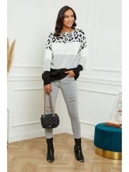 L'armoire de Suzette Sweter w kolorze czarno-jasnoszarym rozmiar: 38/40. Białe swetry L'armoire de Suzette, l, bez wzorów, ze splotem, bez ramiączek. Za 73.99 zł.