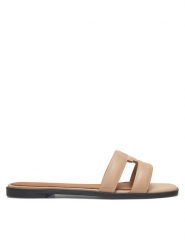 Tommy Hilfiger Klapki Th Logo Strap Mule FW0FW08671 Beżowy. Brązowe klapki TOMMY HILFIGER, bez wzorów, ze skóry, bez obcasa. Za 379.99 zł.