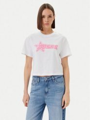 Guess T-Shirt V5GI12 K9RM1 Biały Boxy Fit. Białe t-shirty Guess, xs, z aplikacjami, z bawełny, bez kołnierzyka, bez ramiączek. Za 99.99 zł.