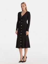 Guess Sukienka dzianinowa W6RK02 Z3700 Czarny Regular Fit. Czarne sukienki Guess, xl, z aplikacjami, z dzianiny, bez kołnierzyka, bez ramiączek. Za 659.99 zł.