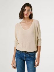Pepe Jeans Sweter "Coco" w kolorze beżowym rozmiar: L. Brązowe swetry Pepe Jeans, l, bez wzorów, z jeansu, bez ramiączek. Za 193.70 zł.