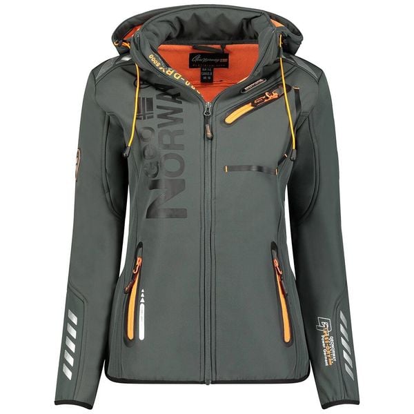Geographical Norway REINE - damski softshell ciemnoszary/pomarańczowy. Brązowe kurtki sportowe Geographical Norway, bez wzorów, z elastanu, trekkingowe. Za 239.00 zł.