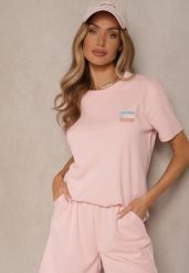 Różowy T-shirt Basic z Małym Nadrukiem Tenmira. Czerwone t-shirty Renee, l, bez wzorów, bez kołnierzyka, bez ramiączek. Za 29.99 zł.