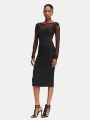 Elisabetta Franchi Sukienka koktajlowa AB-898-62E2-V390 Czarny Slim Fit. Czarne sukienki Elisabetta Franchi, bez wzorów, z syntetyku, wizytowe, bez kołnierzyka, bez ramiączek. Za 1,659.00 zł.