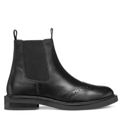 Sztyblety Geox. Czarne botki Geox, bez wzorów, bez obcasa, na płaskiej podeszwie, bez zapięcia. Za 589.99 zł.