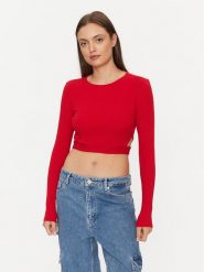 ONLY Bluzka 15293922 Czerwony Slim Fit. Czerwone bluzki Only, m, bez wzorów, z bawełny, bez kołnierzyka, bez ramiączek. Za 49.99 zł.