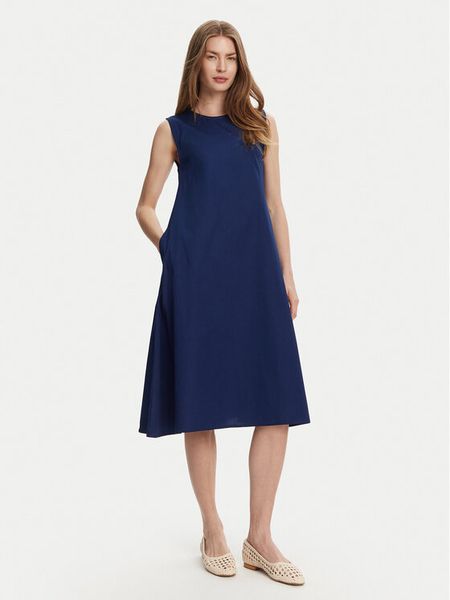 Selmark Sukienka letnia BL495 Granatowy Regular Fit. Niebieskie sukienki Selmark, na lato, s, bez wzorów, z bawełny, bez kołnierzyka, bez ramiączek. Za 139.99 zł.