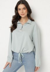 Niebieska Bluza z Bawełną i Suwakiem Ściągana Sznurkami Felasa. Niebieskie bluzy Born2be, na wiosnę, l, bez wzorów, z bawełny, bez kaptura. Za 59.99 zł.