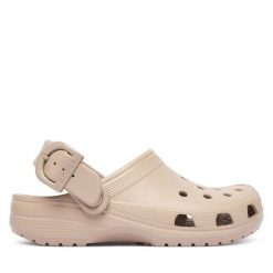 Klapki Crocs. Brązowe klapki Crocs, bez wzorów, bez obcasa. Za 259.99 zł.