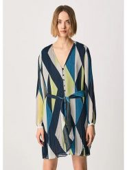 Pepe Jeans Sukienka w kolorze granatowo-beżowym rozmiar: XS. Brązowe sukienki Pepe Jeans, na co dzień, xs, bez wzorów, z jeansu, bez kołnierzyka, bez ramiączek, midi, proste. Za 192.79 zł.