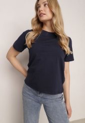 Granatowy T-shirt z Bawełny z Dłuższym Tyłem i Rozcięciami po Bokach Cordalea. Niebieskie t-shirty Born2be, m, bez wzorów, z bawełny, bez kołnierzyka, bez ramiączek. Za 39.99 zł.