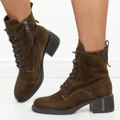 Khaki skórzane botki damskie na obcasie Vinceza 89162. Brązowe botki VINCEZA, na jesień, bez wzorów, z dzianiny, z okrągłym noskiem, bez obcasa, na obcasie, bez zapięcia. Za 359.00 zł.