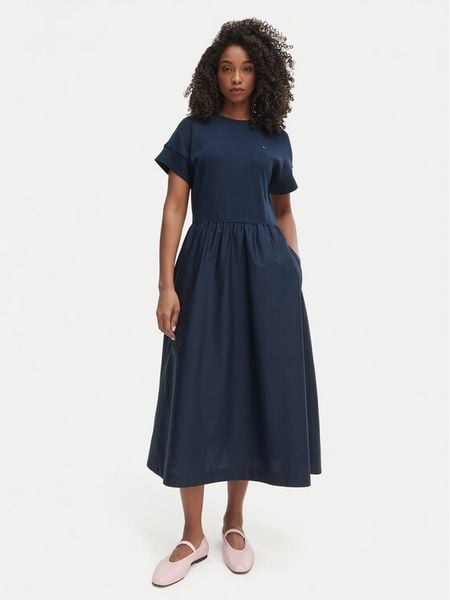 Tommy Hilfiger Sukienka codzienna WW0WW51148 Granatowy Regular Fit. Niebieskie sukienki TOMMY HILFIGER, na co dzień, xxs, bez wzorów, z bawełny, bez kołnierzyka, bez ramiączek, proste. Za 473.99 zł.