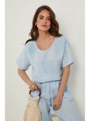 Rodier Lin Lniana koszulka w kolorze błękitnym rozmiar: XL/XXL. Niebieskie bluzki Rodier Lin, xl, bez wzorów, ze lnu, bez kołnierzyka, bez ramiączek. Za 150.37 zł.