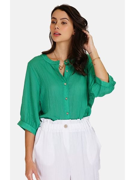 Le Jardin du Lin Lniana bluzka w kolorze zielonym rozmiar: 38. Zielone bluzki Le jardin du lin, bez wzorów, ze lnu, klasyczne, bez kołnierzyka, bez ramiączek. Za 138.45 zł.