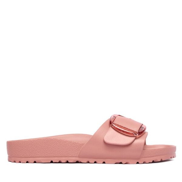 Klapki Birkenstock. Czerwone klapki Birkenstock, bez wzorów, bez obcasa. Za 249.99 zł.