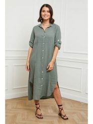 Curvy Lady Lniana sukienka w kolorze khaki rozmiar: 48/50. Brązowe sukienki Curvy Lady, bez wzorów, ze lnu, klasyczne, bez kołnierzyka, bez ramiączek, maxi. Za 154.07 zł.