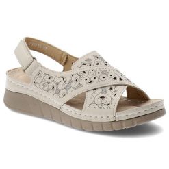 Sandały damskie Vinceza, cholewka ze skóry naturalnej ażurowy wzór krzyżujące się paski, beżowe, 85209. Brązowe sandały VINCEZA, w ażurowe wzory, ze skóry, eleganckie, bez obcasa, na koturnie, bez zapięcia. Za 109.00 zł.