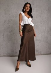 Brązowa Satynowa Spódnica Maxi High Waist Formia. Brązowe spódnice Renee, l, bez wzorów, z satyny, maxi. Za 109.99 zł.