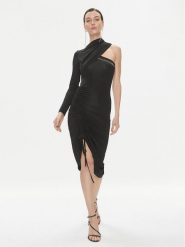 Just Cavalli Sukienka koktajlowa 75PAO9A7 Czarny Slim Fit. Czarne sukienki Just Cavalli, bez wzorów, z wiskozy, wizytowe, bez kołnierzyka, bez ramiączek. Za 1,419.00 zł.