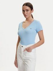 Tommy Jeans T-Shirt DW0DW17385 Niebieski jasny Slim Fit. Niebieskie t-shirty Tommy Jeans, m, bez wzorów, z bawełny, bez kołnierzyka, bez ramiączek. Za 149.99 zł.