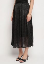 Czarna Rozkloszowana Spódnica z Gumką w Talii Zdobiona Cyrkoniami Folinetia. Czarne spódnice Born2be, na co dzień, l, z aplikacjami, eleganckie, midi, proste. W wyprzedaży za 72.24 zł.