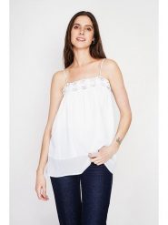 Le Jardin du Lin Lniany top w kolorze białym rozmiar: 42. Białe topy Le jardin du lin, bez wzorów, z koronki, bez kołnierzyka, bez ramiączek. Za 100.99 zł.