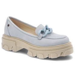 Niebieskie Półbuty Maciejka Modne Skórzane Mokasyny. Niebieskie mokasyny Maciejka, z aplikacjami, ze skóry, bez obcasa. Za 280.99 zł.