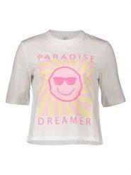 ONLY Koszulka w kolorze kremowym rozmiar: L. Brązowe bluzki Only, l, bez wzorów, z bawełny, bez kołnierzyka, bez ramiączek. Za 43.99 zł.