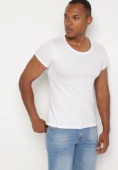 Biały Klasyczny T-shirt z Bawełny Fodena. Białe t-shirty Born2be, l, bez wzorów, z bawełny, bez kołnierzyka, bez ramiączek. Za 24.99 zł.