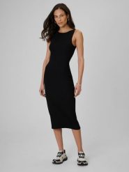 4F Sukienka z prążkowanej dzianiny damska - czarna XL. Czarne sukienki 4f, na co dzień, uniwersalny, bez wzorów, z dzianiny, eleganckie, bez kołnierzyka, bez ramiączek, dopasowane. Za 99.99 zł.