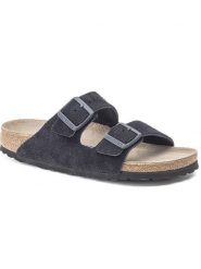 Birkenstock Skórzane klapki "Arizona" w kolorze granatowym rozmiar: 37. Niebieskie klapki Birkenstock, bez wzorów, ze skóry, z otwartym noskiem, bez obcasa. Za 418.26 zł.
