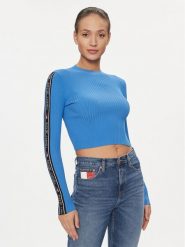 Tommy Jeans Sweter DW0DW17247 Niebieski Slim Fit. Niebieskie swetry Tommy Jeans, m, bez wzorów, z jeansu, bez ramiączek. Za 139.99 zł.