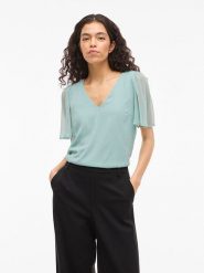 Vila Bluzka "Vifalia" w kolorze zielonym rozmiar: 34. Zielone bluzki Vila, s, bez wzorów, z materiału, bez kołnierzyka, bez ramiączek. Za 57.60 zł.