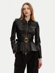 Elisabetta Franchi Kurtka skórzana GD-46Z-51E2-V1300 Czarny Regular Fit. Czarne kurtki Elisabetta Franchi, bez wzorów, ze skóry, bez kaptura. Za 3,199.00 zł.