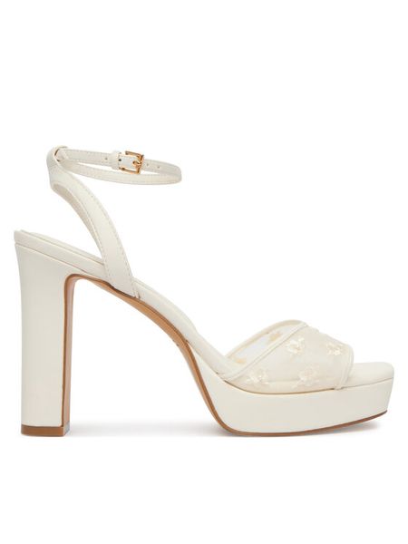 Aldo Sandały Chicglimmer 14296205 Biały. Białe sandały Aldo, bez wzorów, z materiału, bez obcasa, na słupku, bez zapięcia. Za 254.99 zł.