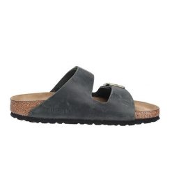Klapki unisex Birkenstock Arizona Thyme Oiled Leather. Czarne klapki Birkenstock, bez wzorów, z materiału, bez obcasa. Za 725.00 zł.