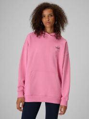 4F Bluza dresowa loose z kapturem damska - różowa S. Czerwone bluzy 4f, s, bez wzorów, z bawełny, z kapturem. Za 189.99 zł.