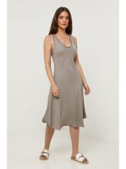 Le Monde du Lin Lniana sukienka w kolorze szarobrązowym rozmiar: 40/42. Brązowe sukienki Le Monde du Lin, na co dzień, bez wzorów, ze lnu, bez kołnierzyka, bez ramiączek, midi, proste. Za 152.99 zł.