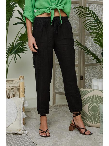 Lin Passion Lniane spodnie w kolorze czarnym rozmiar: 40/42. Czarne spodnie materiałowe Lin Passion, bez wzorów, ze lnu, z standardowym stanem. Za 147.91 zł.