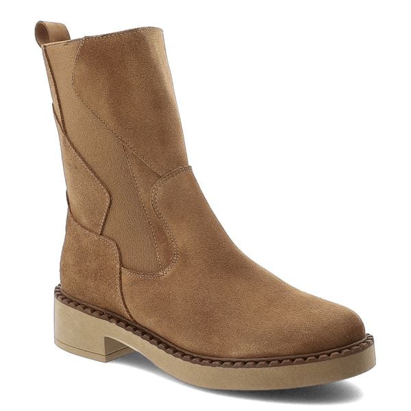 Brązowe Botki HEE Zamszowe Buty Damskie. Brązowe botki Hee, na jesień, bez wzorów, z jeansu, bez obcasa, na obcasie, bez zapięcia. Za 439.99 zł.