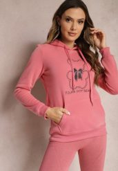 Różowa Bluza Kangurka ze Ściągaczami z Nadrukiem i Polarem Simunsa. Czerwone bluzy Renee, l, bez wzorów, z polaru, bez kaptura. Za 79.99 zł.