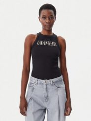 Calvin Klein Jeans Top Varsity J20J225520 Czarny Slim Fit. Czarne topy Calvin Klein Jeans, l, bez wzorów, z bawełny, bez kołnierzyka, bez ramiączek. Za 119.99 zł.