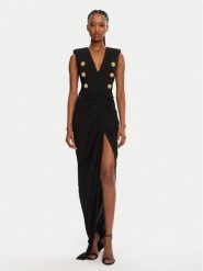 Balmain Sukienka wieczorowa DF0RP575JE50 Czarny Regular Fit. Czarne sukienki Balmain, bez wzorów, z wiskozy, wizytowe, bez kołnierzyka, bez ramiączek. Za 9,719.00 zł.