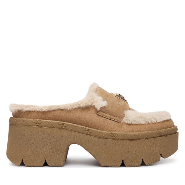 Klapki Guess. Brązowe klapki Guess, z aplikacjami, bez obcasa. Za 509.99 zł.