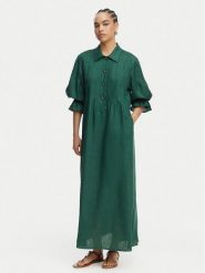 Luisa Spagnoli Sukienka koszulowa Pasotto 543083 Zielony ciemny Regular Fit. Zielone sukienki LUISA SPAGNOLI, xl, bez wzorów, ze lnu, bez kołnierzyka, bez ramiączek, koszulowe. Za 1,809.00 zł.