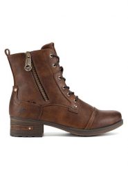 Mustang Botki 1229-513 Brązowy. Brązowe botki Mustang, bez wzorów, z materiału, bez obcasa, na płaskiej podeszwie, bez zapięcia. Za 287.99 zł.