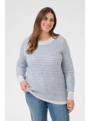 KAFFE curve Sweter w kolorze biało-błękitnym rozmiar: L. Białe swetry KAFFE curve, l, bez wzorów, bez ramiączek. Za 86.99 zł.